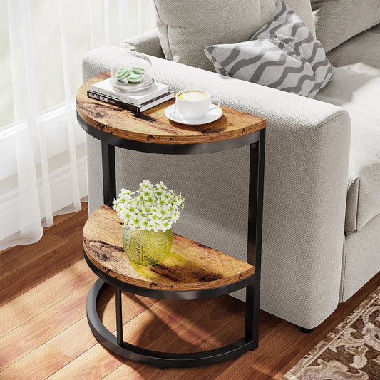 Tribesigns End Table Semi Circle, Small Half Round Side Table with Storage Shelf, Accent Table Slim C Table for Sofa Couch