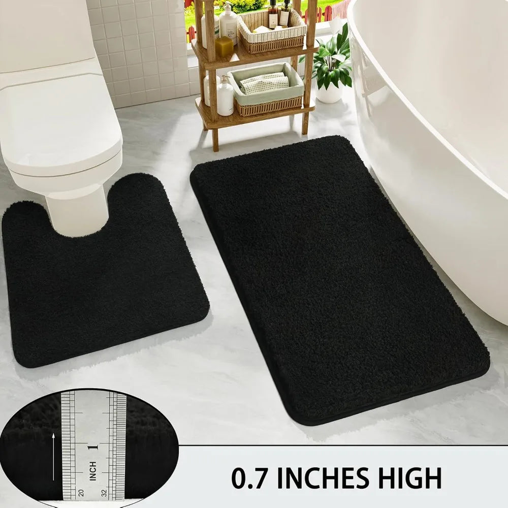 black bathroom rug set 2 piece,soft absorbent bath mats set,machine washable bath rug sets for bathroom non slip