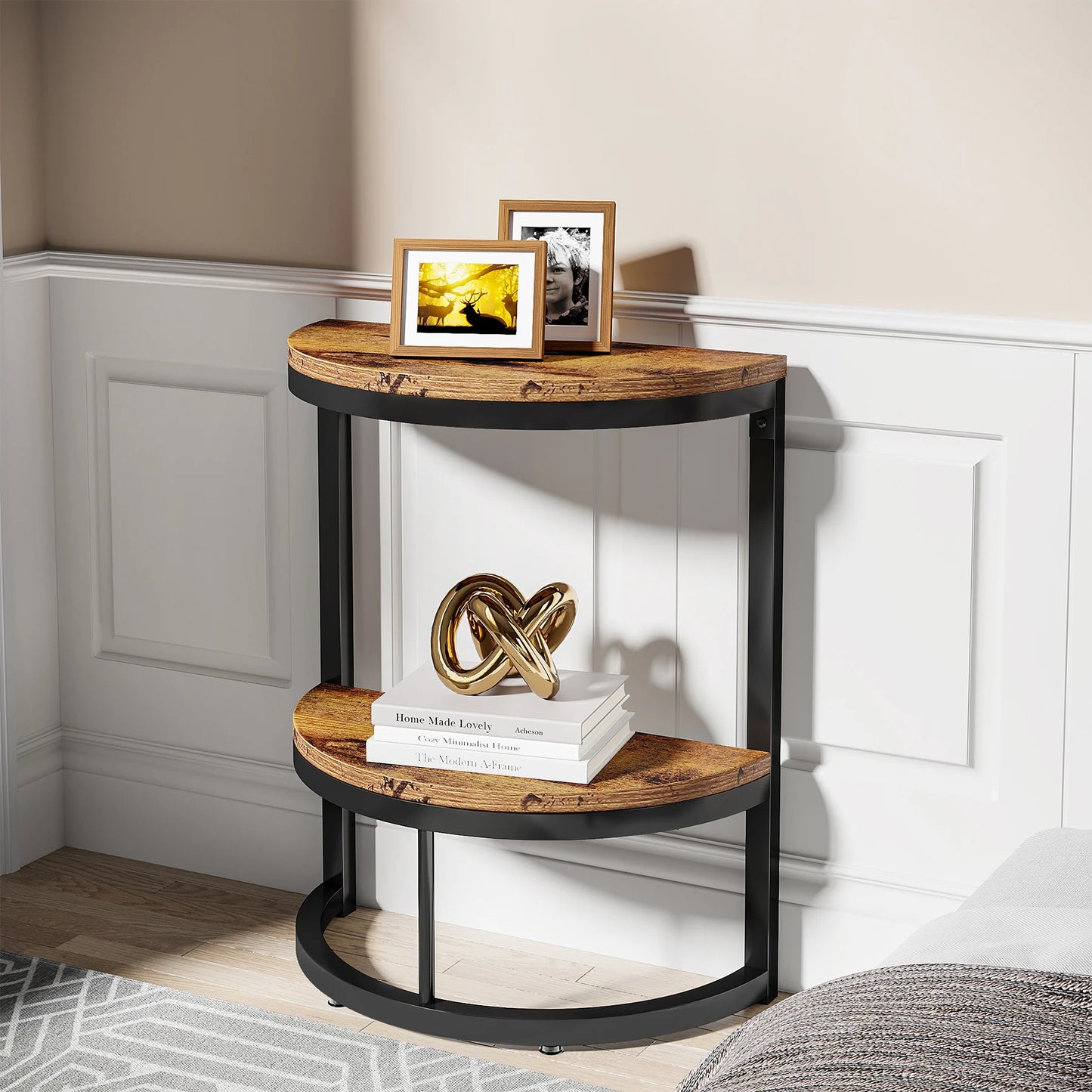 Tribesigns End Table Semi Circle, Small Half Round Side Table with Storage Shelf, Accent Table Slim C Table for Sofa Couch