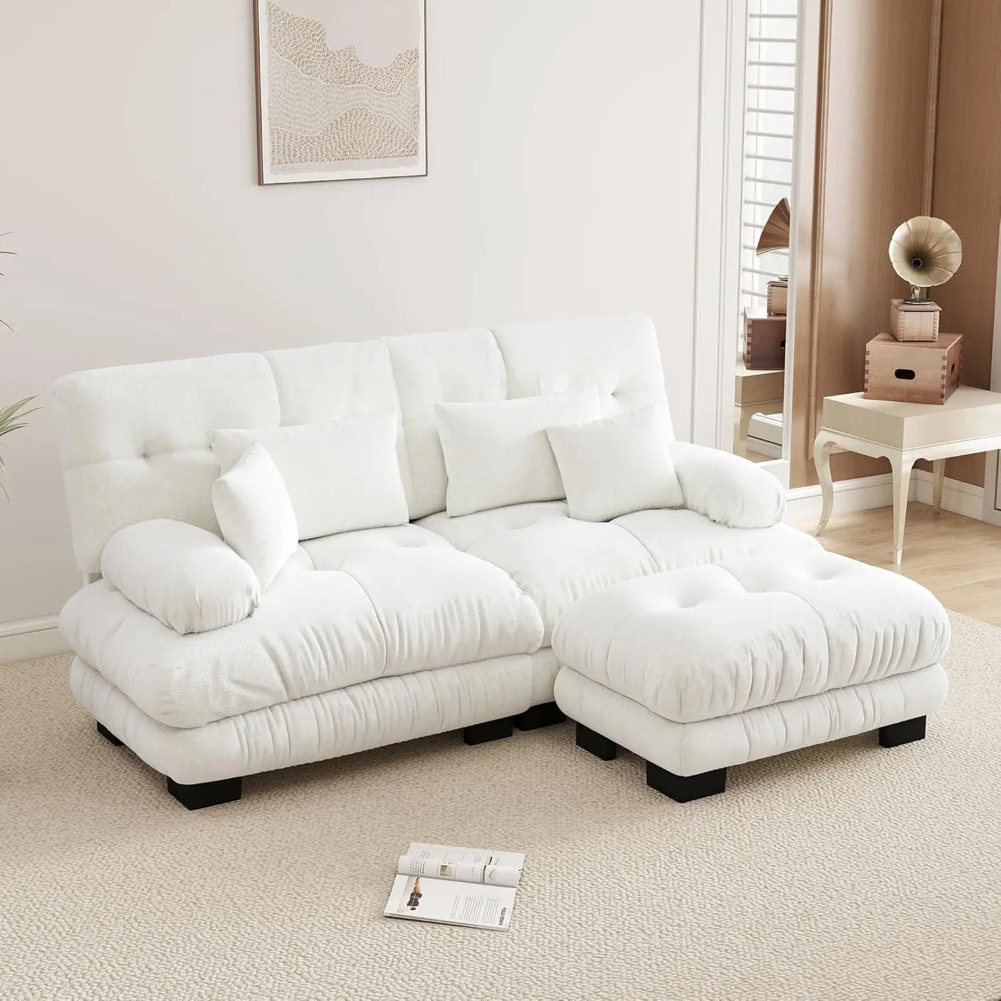 94.4" L-Shape Modular Cloud Sectional Sofa with Chenille Plush Fabric - 2 Seater Couch with Deep Seat and Movable Ottoman
