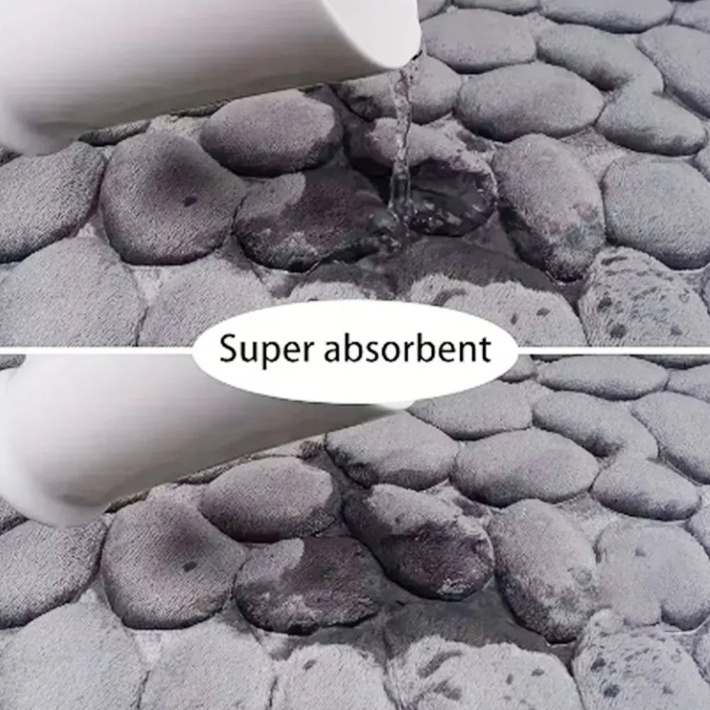 Cobblestone Embossed Bathroom Mat Water Absorbing Bathroom Rug Non-Slip Bathtub Floor Rug Washable Bathroom Accessories
