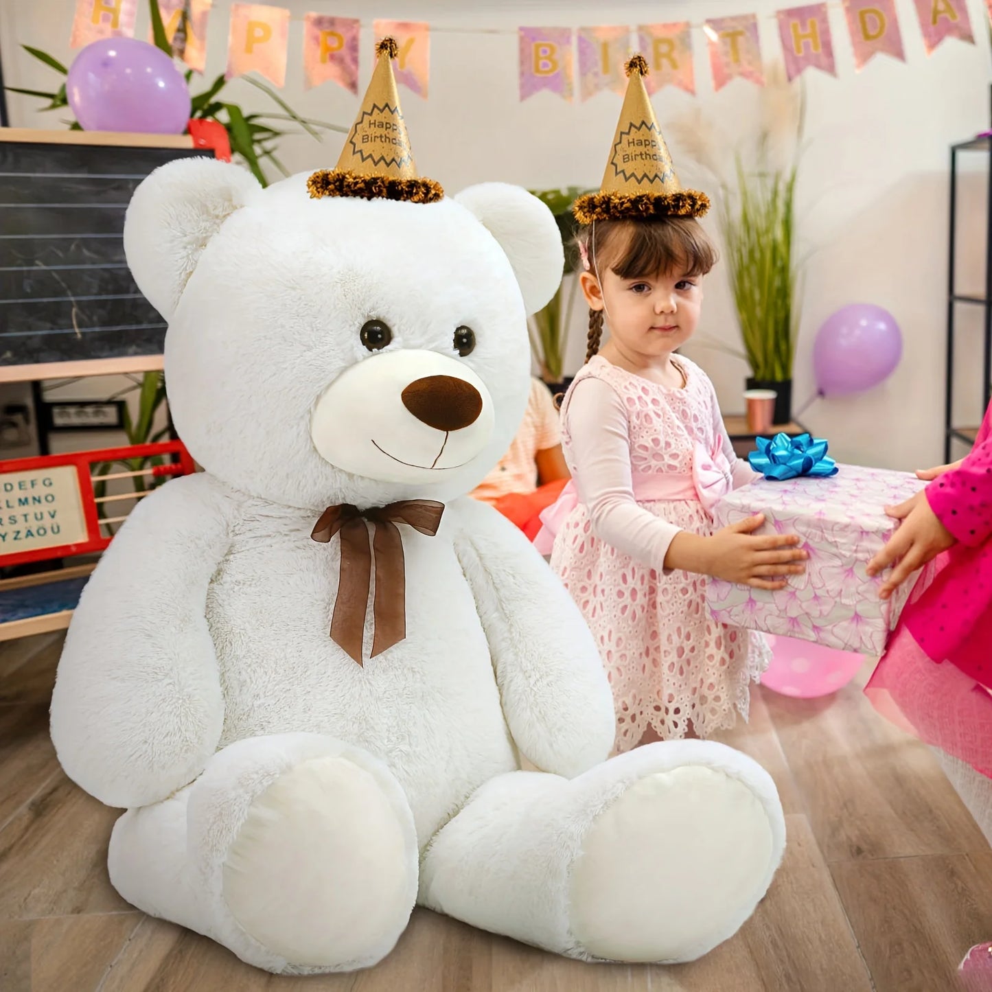 Giant Teddy Bear Stuffed Animal XXL 51.18inch, White Large Bear Plush Soft Cuddly Toy Big Size