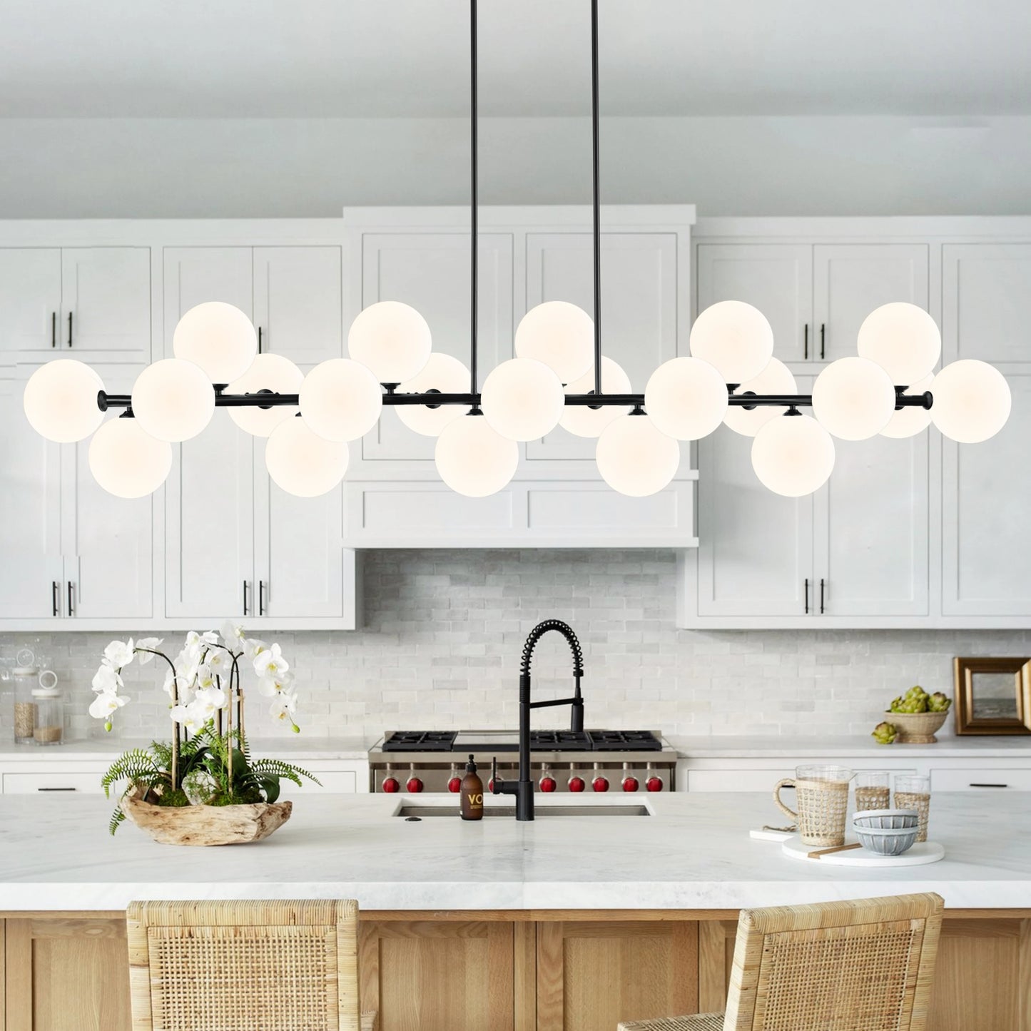 21-Lights Sputnik Chandelier Height Adjustable 70.8in Bubble Glass Chandelier for Dining Room Kitchen Island Mid Century