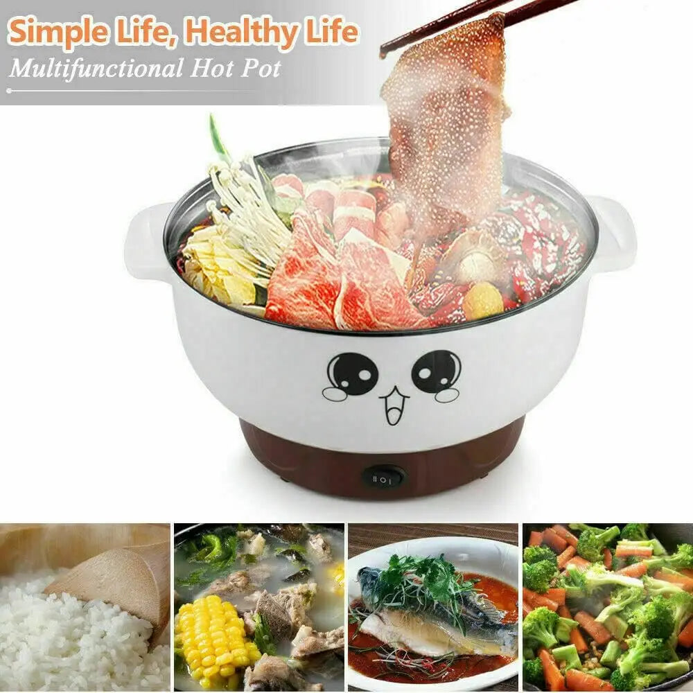 2.8L with Lid (No Steamer) Multifunction Electric Cooker Skillet Pot Wok Electric Hot Pot for Noodles Cook Rice Fried Stew Soup