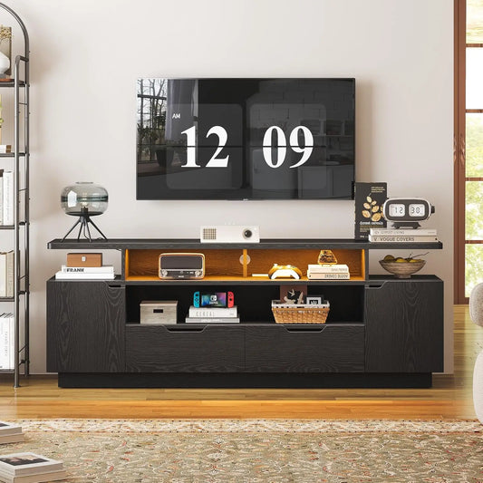 IRONCK TV Stand for TVs 85 inch with Power Outlet&LED Lights,Entertainment Center with Storage Cabinets&Drawers for Living Room