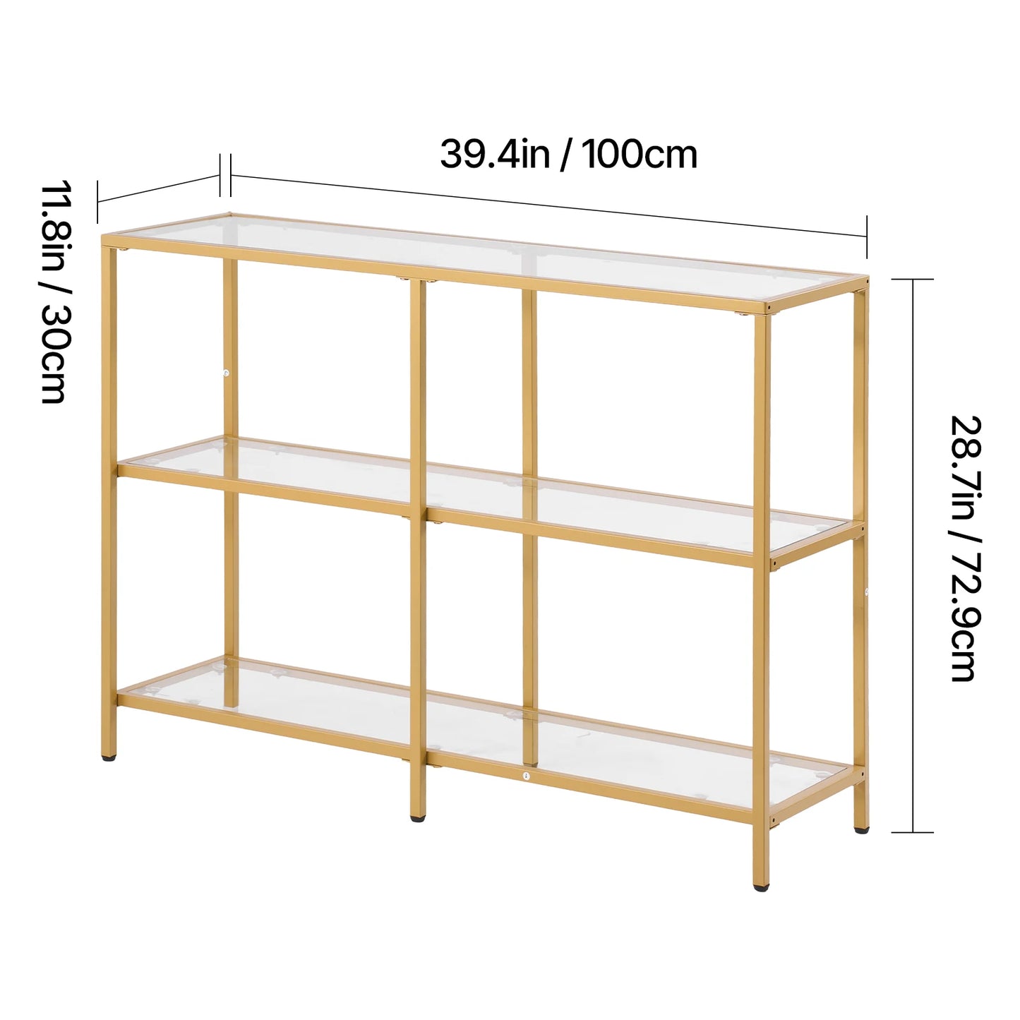 SucceBuy Glass Console Table Modern Rectangle Sofa Side Table with Tempered Glass Top and Iron Legs Consloe Desk for Living Room