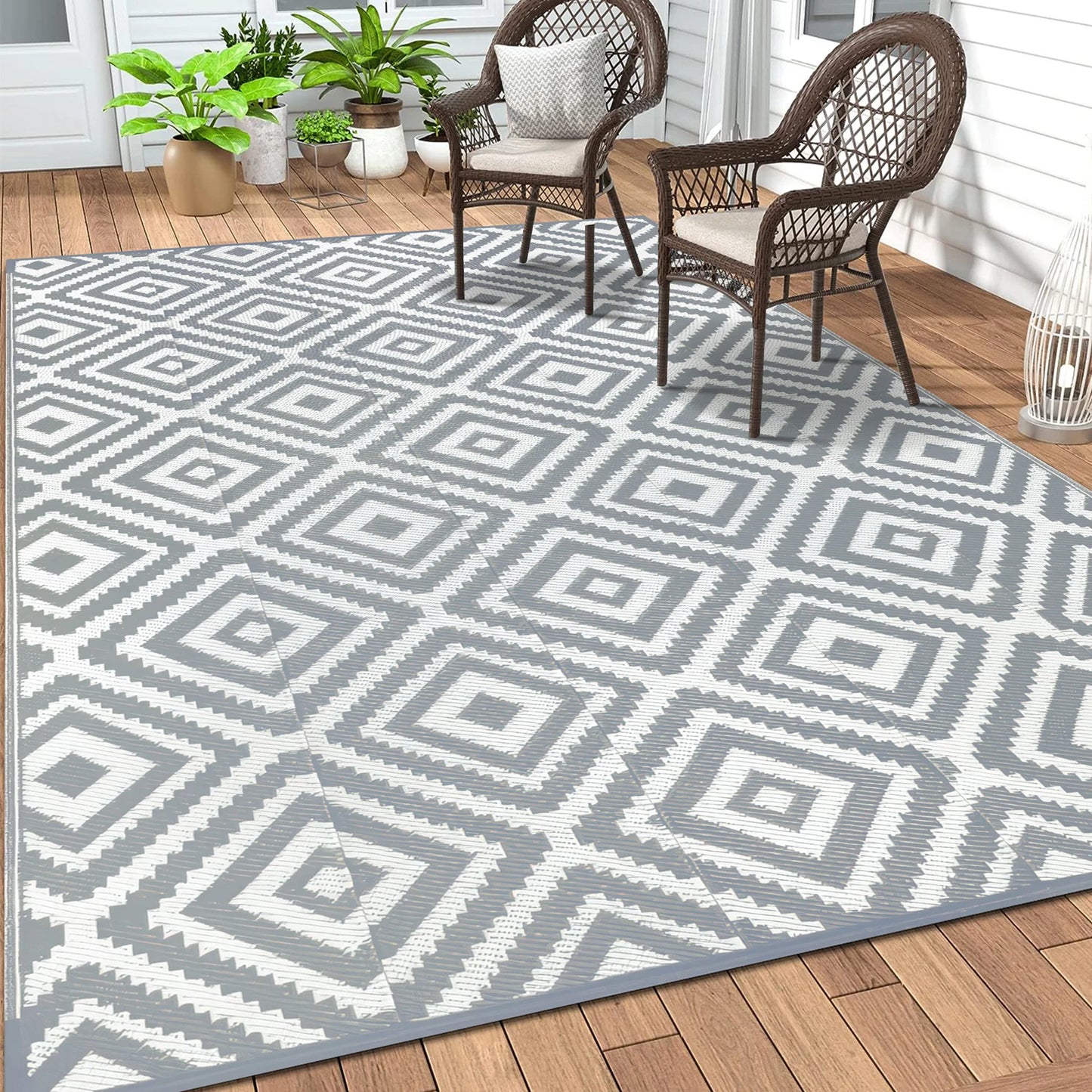 9‘x12' Outdoor Rug Waterproof Recycled Plastic Straw Rug Patio Rug Indoor Outdoor Carpet for Patio Deck Camping RV Beach