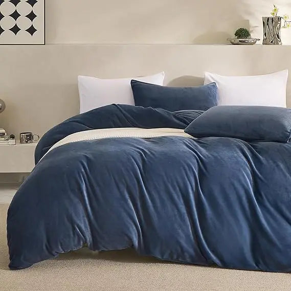 Luxurious Soft Flannel Duvet Cover Set - King Size Comforter Cover with 3 Pieces and 8 Corner Ties
