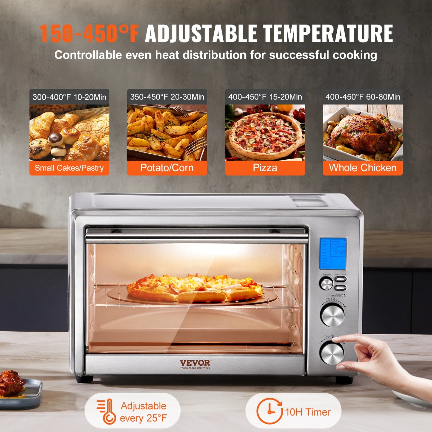 SucceBuy10-IN-1 Convection Oven, 28L/29.6Qt Multifunctional Conventional Oven Countertop, 1800W 4-Tier Toaster
