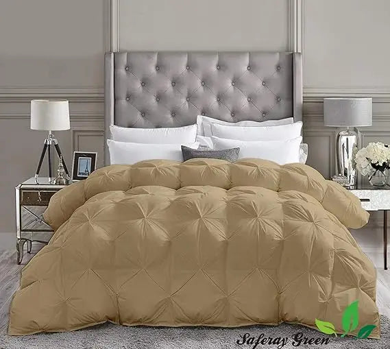 Organic Cotton Queen Comforter 100% Pure Pintuck Style 88x92 Inches Luxury All-Season 1-Piece Pinch Pleat Bedding