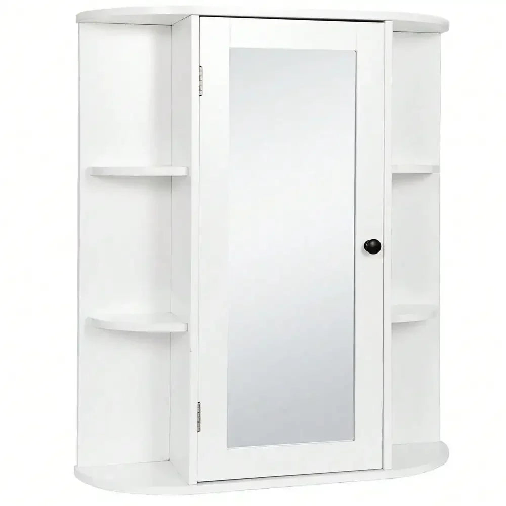Modern Bathroom Cabinet Storage Organizer Single Door Wall Mount with Mirror