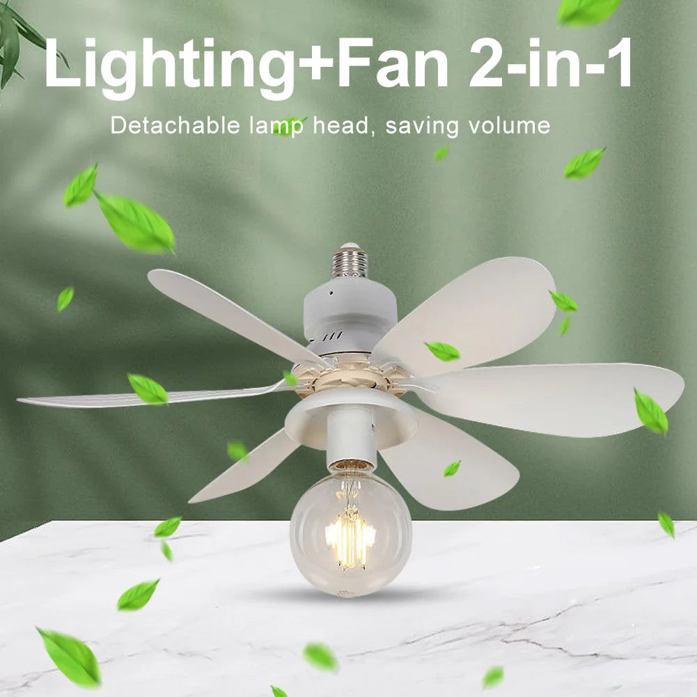 E27 Socket Fan LED Light E27 Base 52cm LED Bulb Ceiling Fan Remote Control Indoor Ceiling Fan Light Dimmable for Bedroom Kitchen