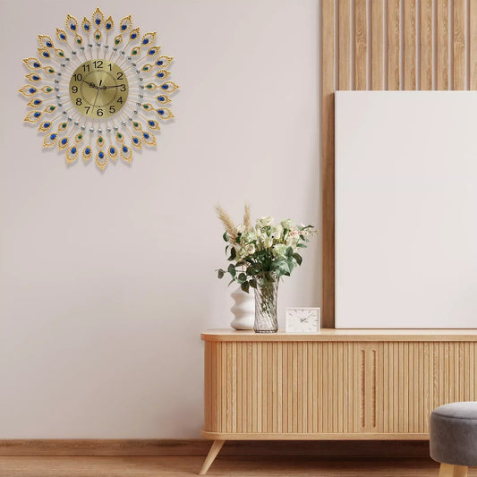 26.4" Luxury Large Wall Clock 3D Peacock Wall Watch Living Room Decor Modern USA