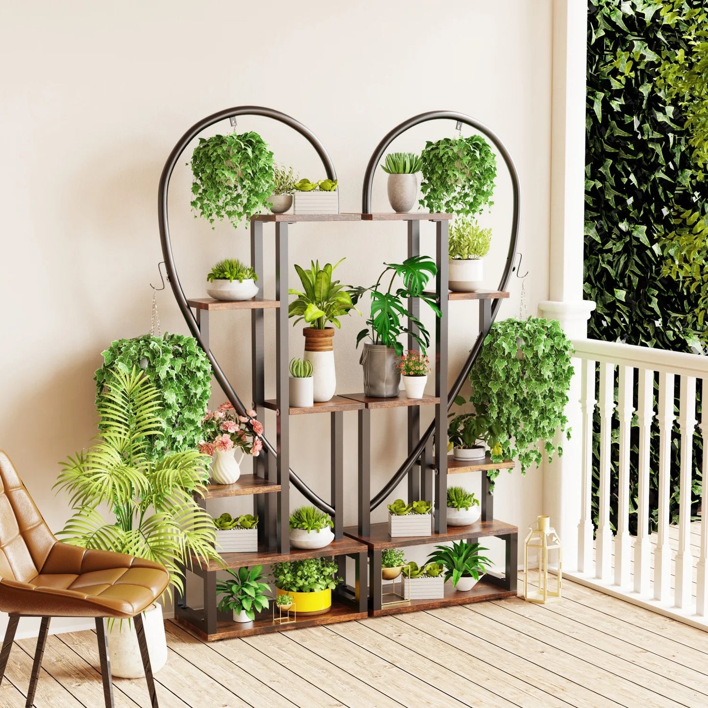 2PCS Metal Plant Stand 6 Tier Creative Half Heart Shape Ladder Shelf Flower Potted Display Rack for Indoor Outdoor