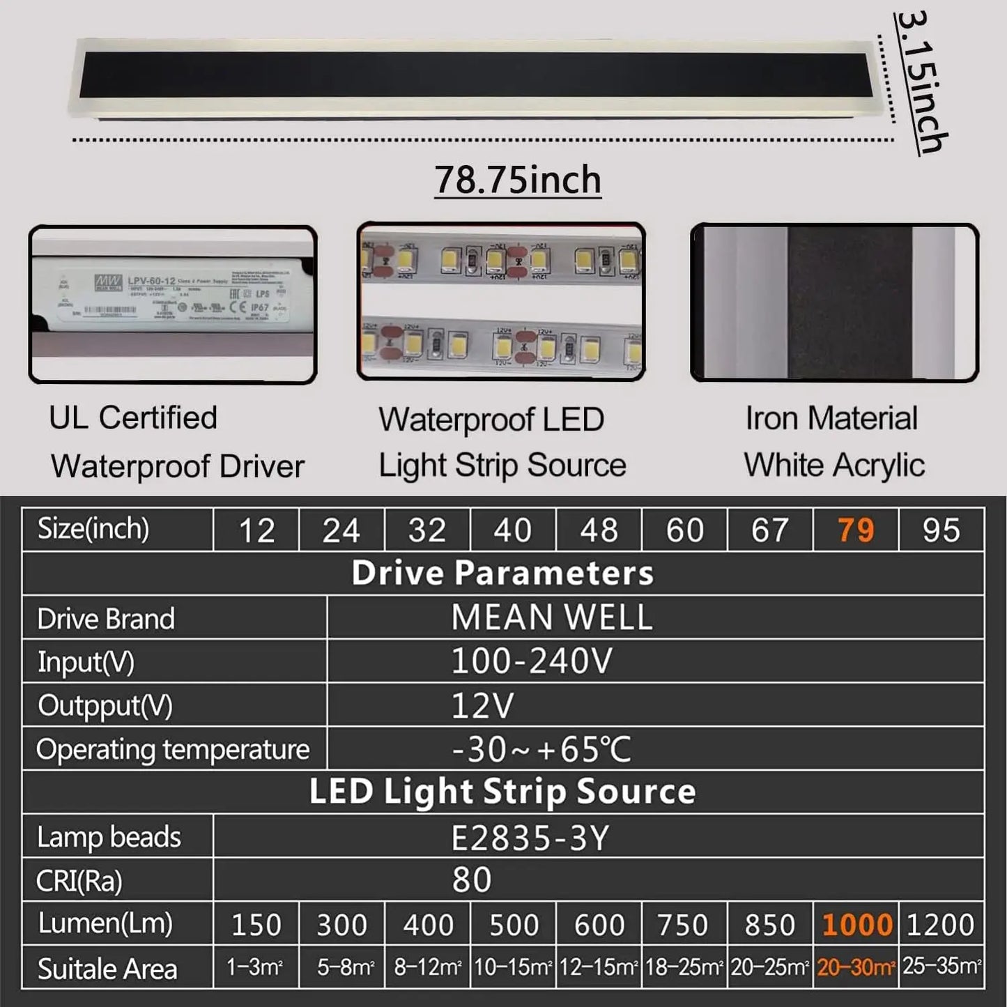 Long Wall Lamp Modern LED Waterproof IP65 Outdoor Wall Mount Lighting Fixture Garden Porch Sconce Lantern Sconces Luminaire