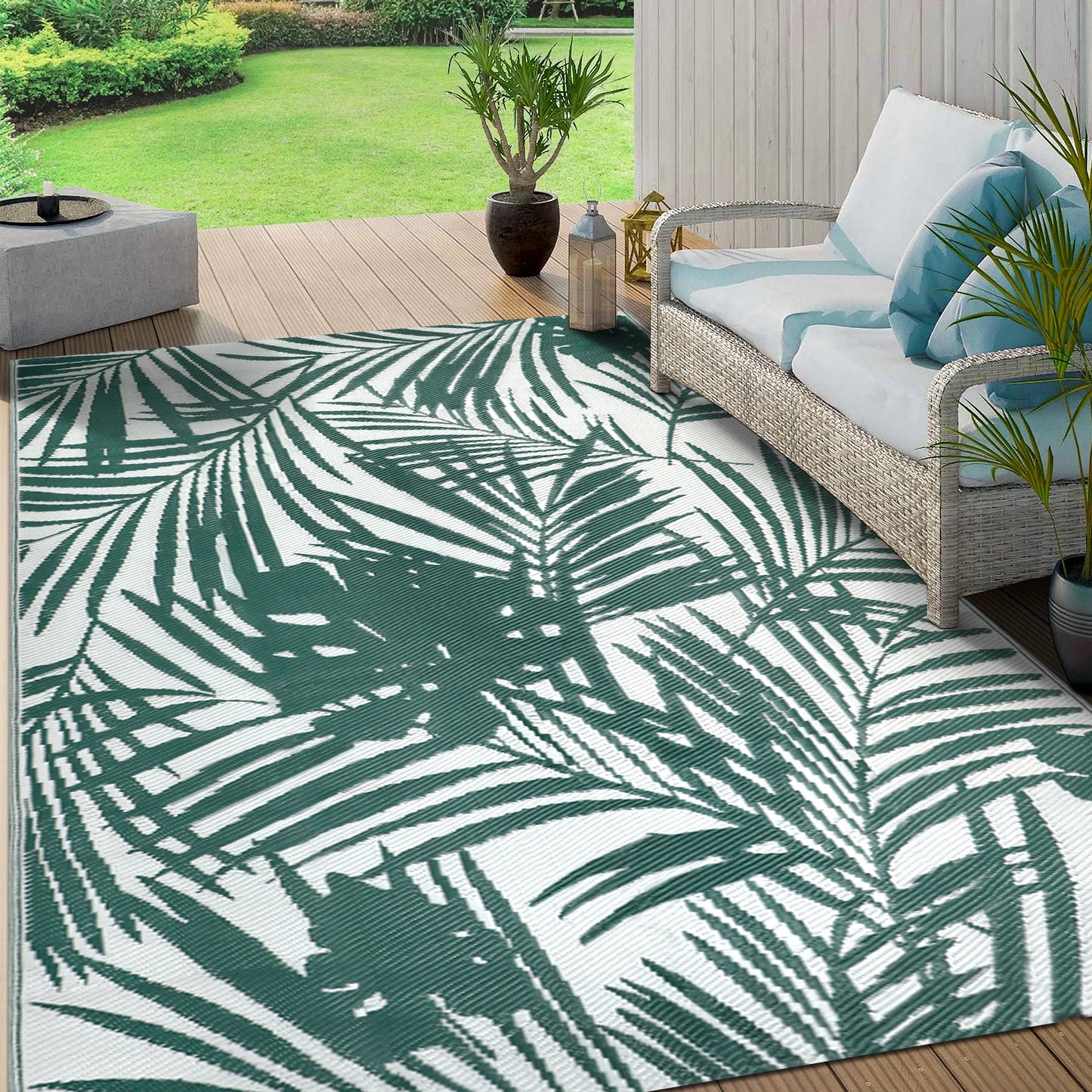 9‘x12' Outdoor Rug Waterproof Recycled Plastic Straw Rug Patio Rug Indoor Outdoor Carpet for Patio Deck Camping RV Beach