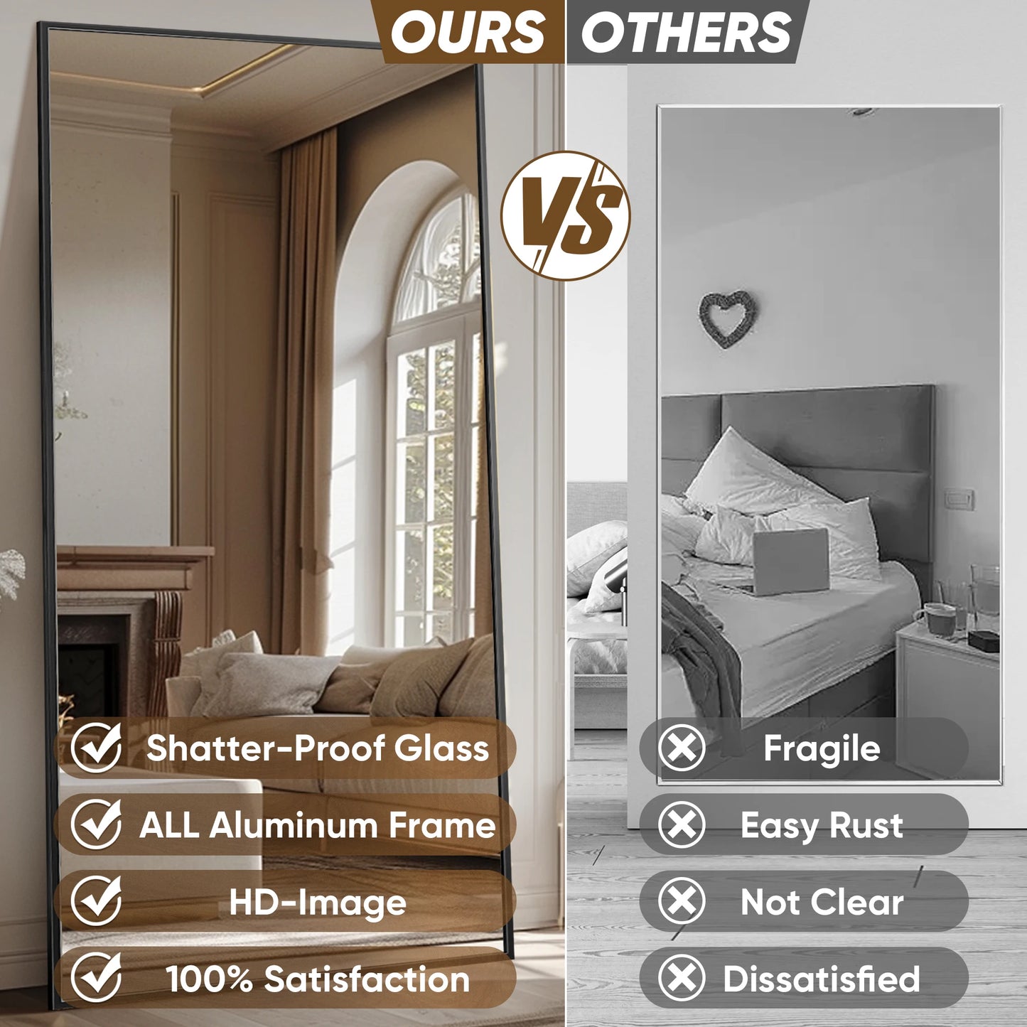 Full Length Mirror, 78"x38" Floor Mirror with Stand, Hanging Mounted Mirrors for Bedroom, Living Room, Dining Room