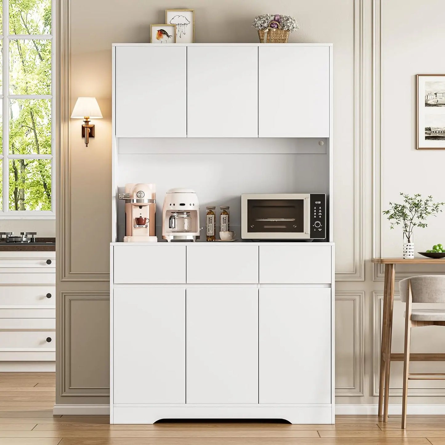 71" PantryCabinet with Charging Station and LED Lights,Tall Kitchen Pantry StorageCabinet with Microwave Stand,Modern,Customized