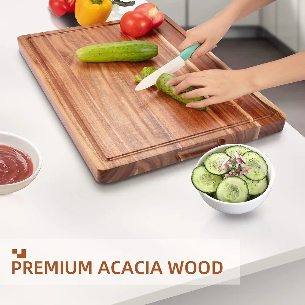 Acacia Wood Cutting Boards for Kitchen, 24 x 18 Inch Extra Large Wooden Cutting Board with Juice Groove, Reversible Butcher