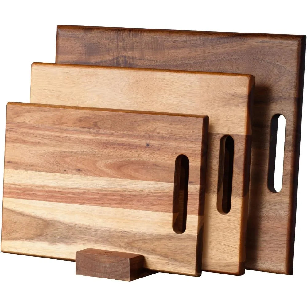 Wood Cutting Boards Set of 3 PCS for Kitchen, Large Wooden Cutting Board Set with Handle, Thick Chopping Board