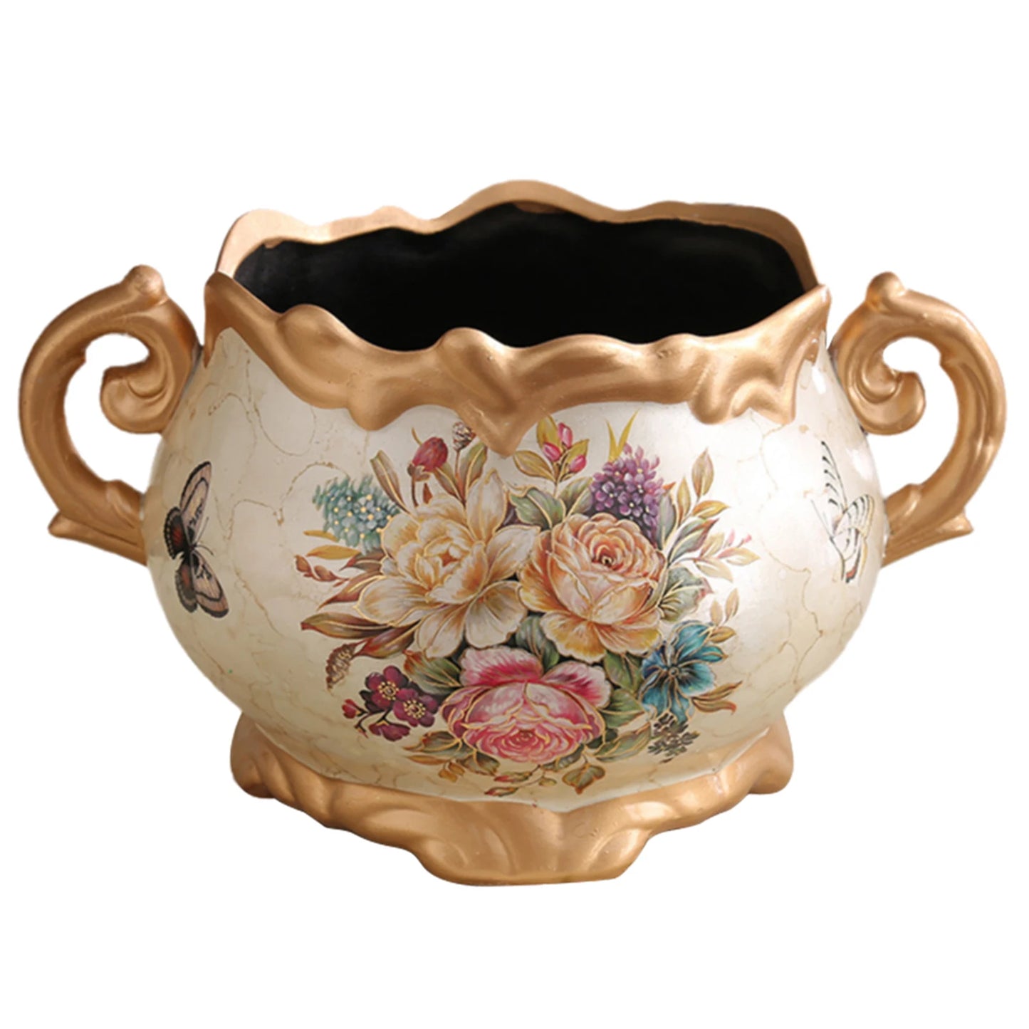 Europe Retro Ceramic Vase with Handle Desktop Flower Arrangement Vase for Home Living Room Dining Room Office Bookshelf