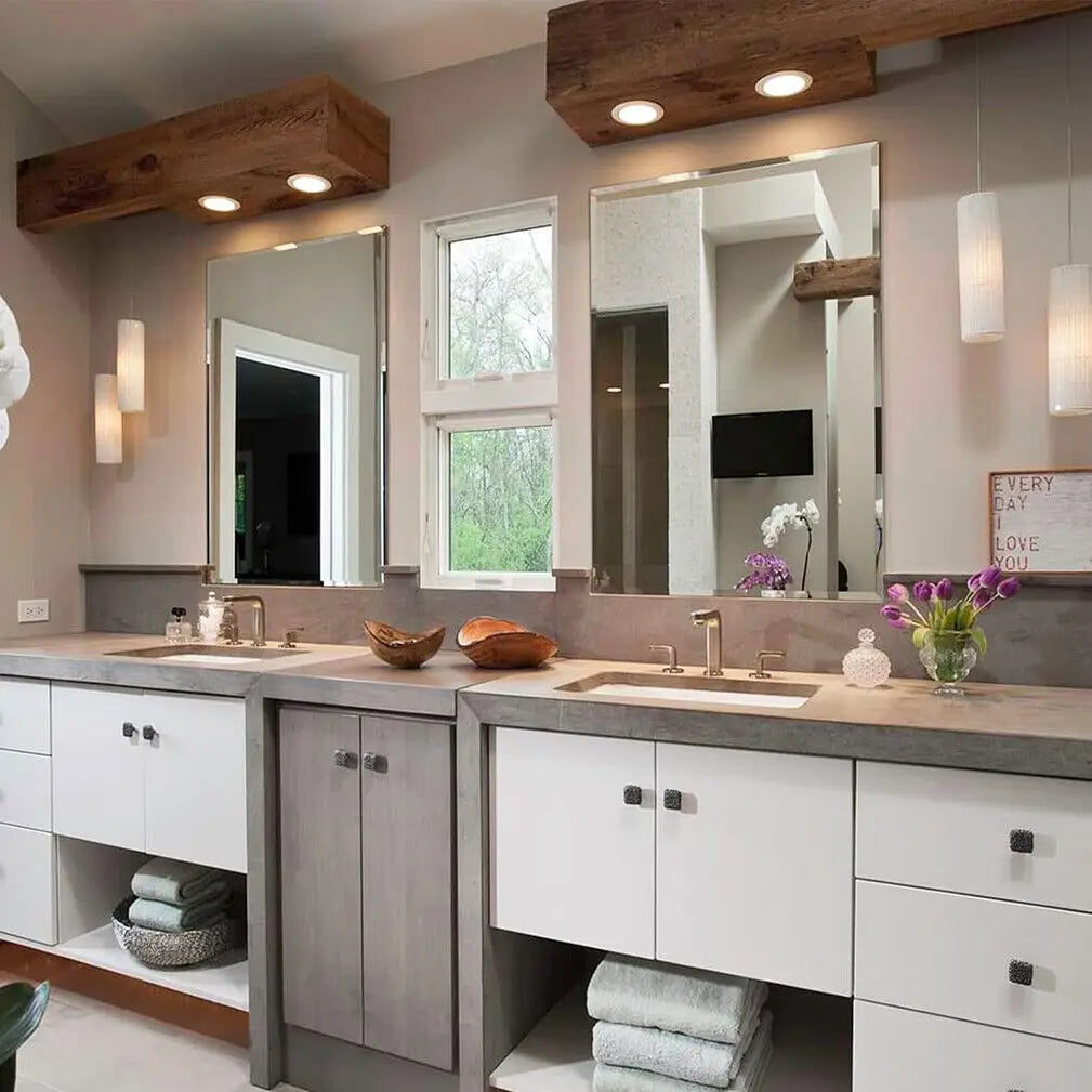 Rectangle Wall Mirror Frameless Vanity Mirror Entry Decor Mirror Beveled Silver Edge for Bathroom Bedroom Livingroom Diningroom