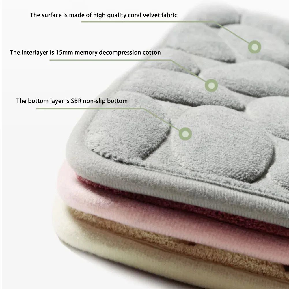 Cobblestone Embossed Bathroom Mat Water Absorbing Bathroom Rug Non-Slip Bathtub Floor Rug Washable Bathroom Accessories