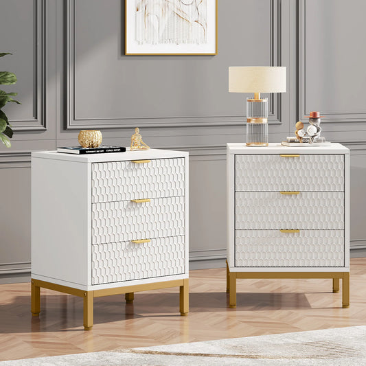 Tribesigns 2-Pack Modern Nightstand, 65.5 cm Tall Bedside Table with 3 Drawers, Contemporary End Side Table with Storage