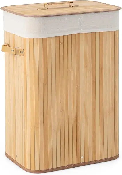 Large 72L Bamboo Laundry Hamper with Removable Liner and Handles, Tall Rectangular Clothes Basket