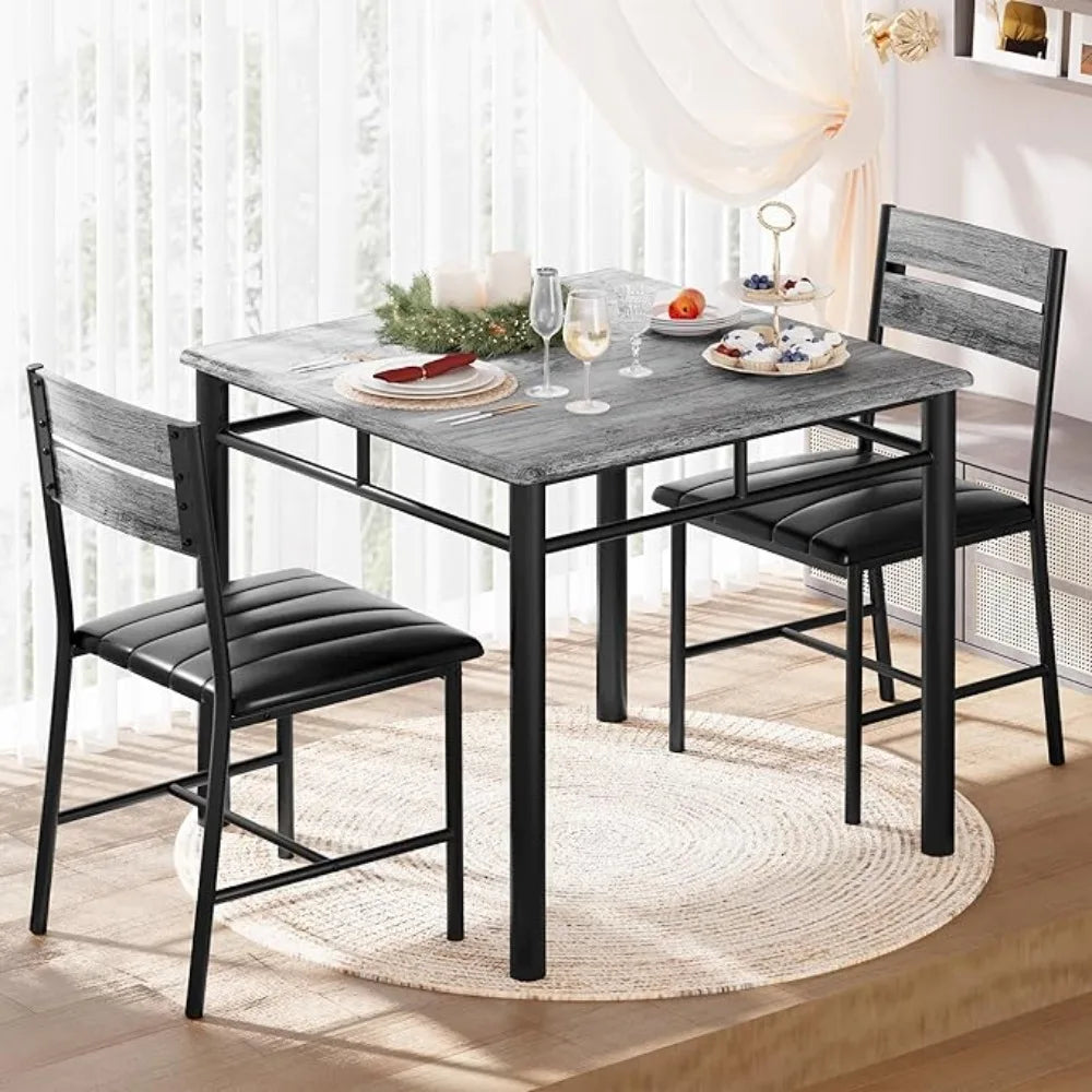 Dining Table Set for 4, Wood Kitchen Table with Upholstered Chairs for Kitchen Room and Small Spaces, Rustic Brown