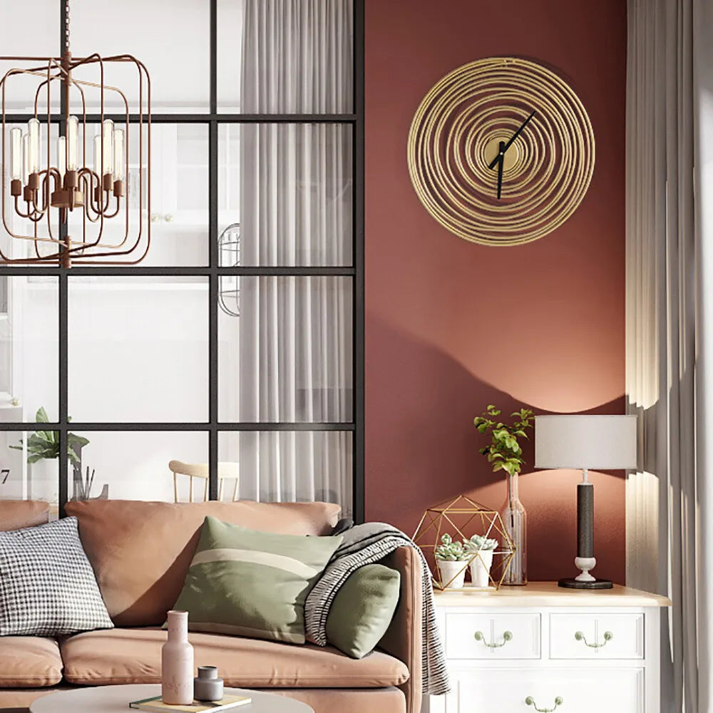 Round Large Fancy Metal Luxury Wall Spiral Clock For Home Living Room Bedroom