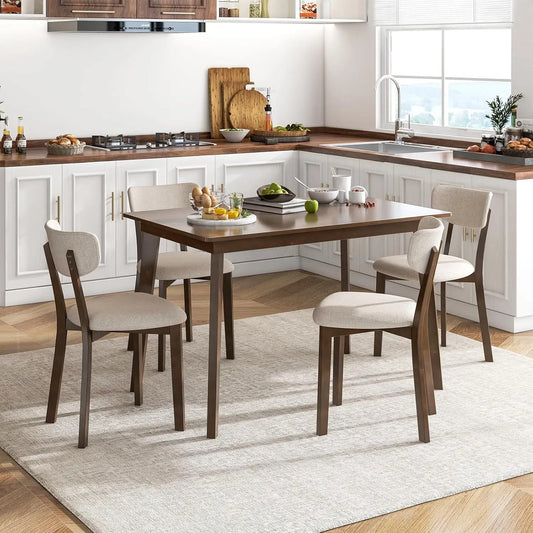 5-Piece Dining Table Set for 4, Farmhouse Kitchen Table & 4 Upholstered Chairs with Rubber Wood Frame, Padded Seat,, Customized