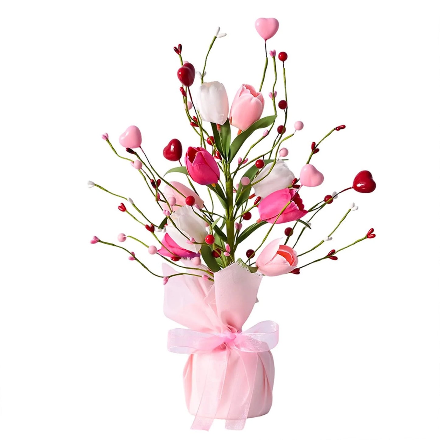 Valentine s Day Decorative Artificial Flower Bouquet with Heart-Shaped Tulips for Home Desktop Decoration