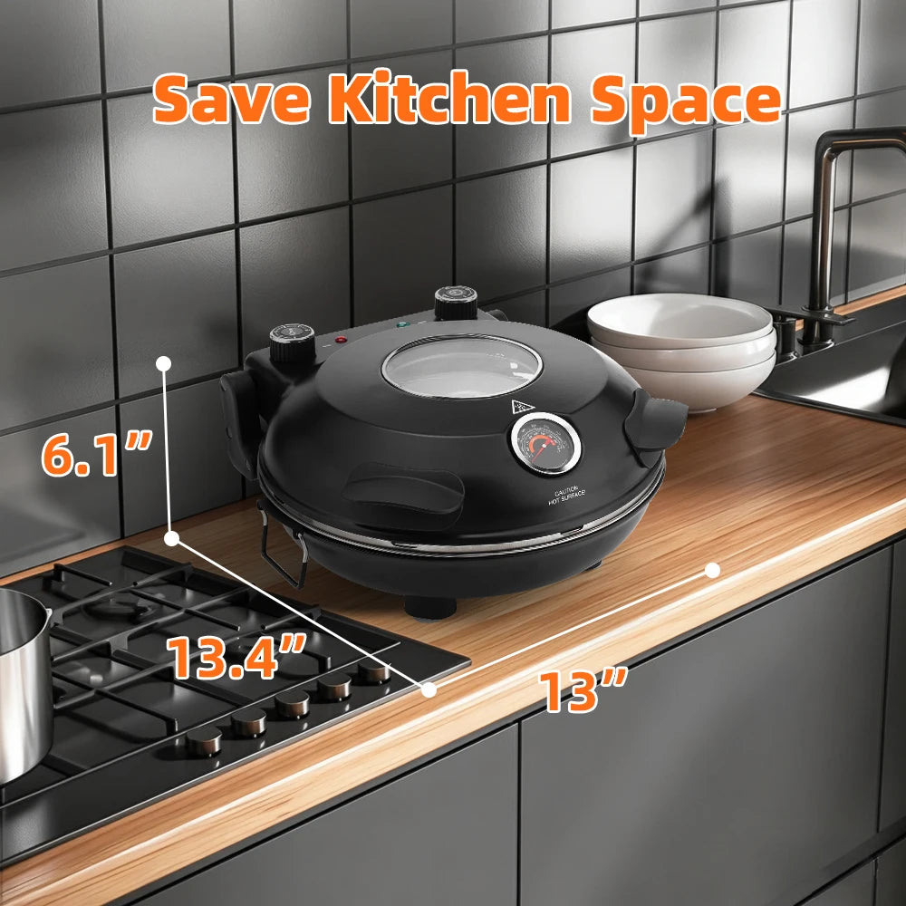 Pizza Oven Machine Kitchen Household Electric Save Space Double-sided Heated Fry Pizza Maker Large Viewing Window Up to 420°C