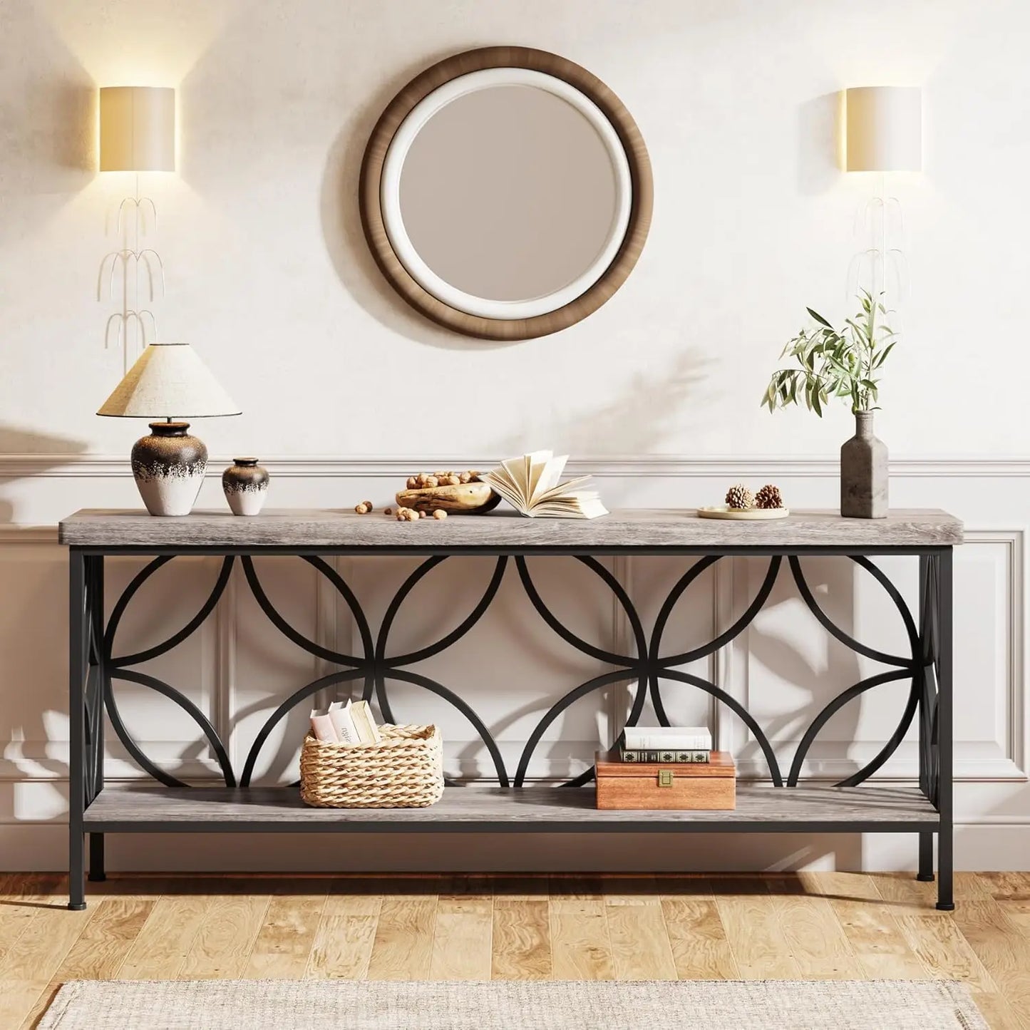 70.9-Inch Narrow Sofa Table, Industrial Long Sofa Table Behind Couch, Entry Console Table with Storage for Entryway, Living Room