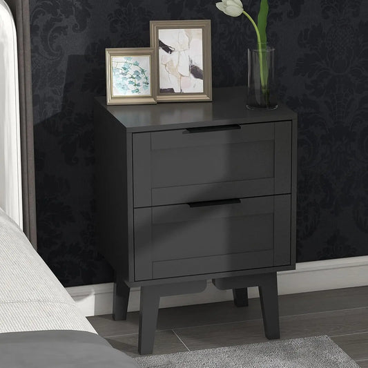 Modern Black Night Stand with Drawer Mid Century Wooden Nightstand Bedside Table End Table with Storage for Bedroom
