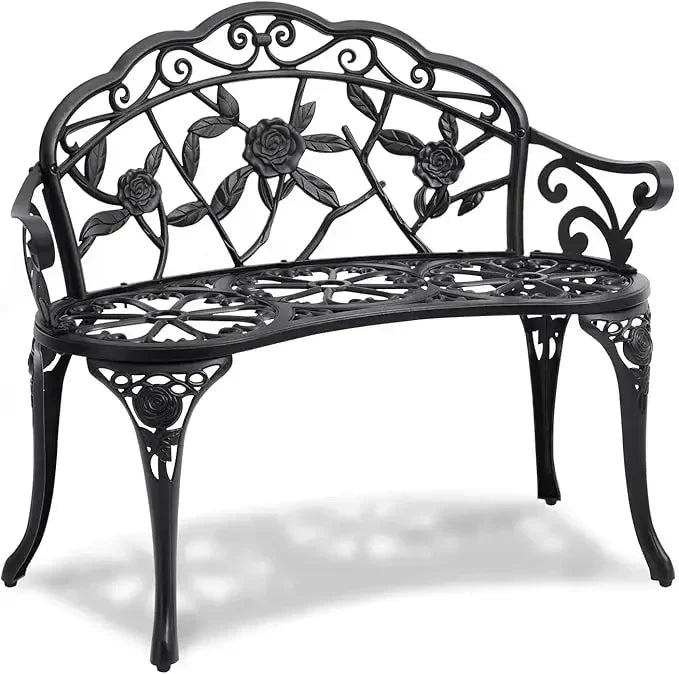 Hot sales Sturdy 480 lbs Capacity Metal Patio Bench with Backrest and Armrests, Ideal for Outdoor Spaces