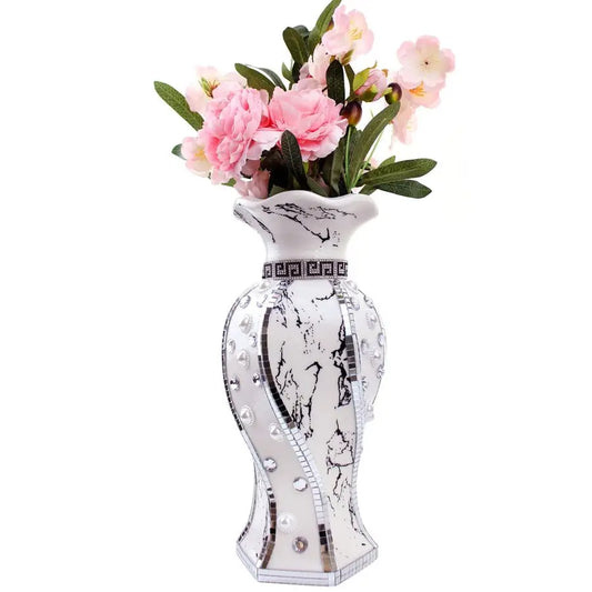 Decorative Vase,Silver Flower Vase for Home Decor with Rhinestone,30 cm Luxury Ceramic Vase for Centerpiece,Living Room,Bedroom and Bathroom.