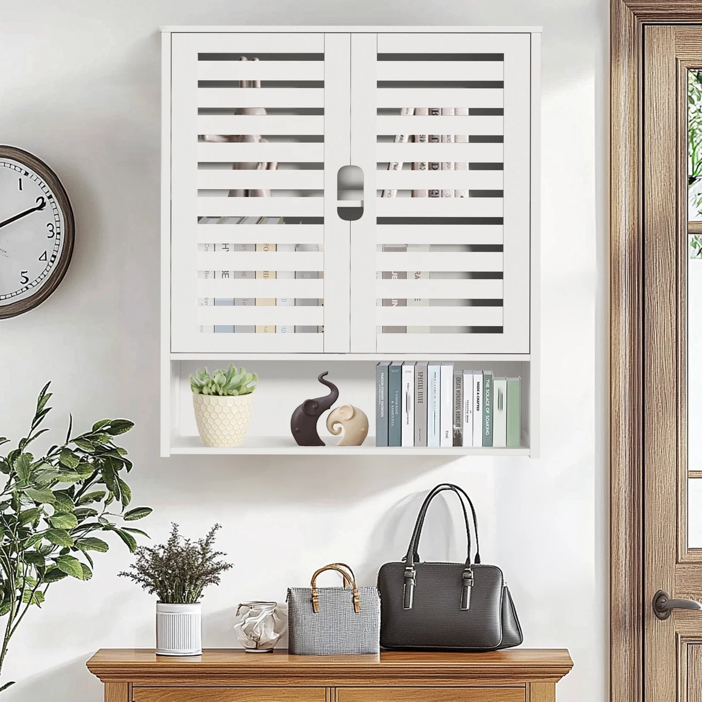 Bathroom Cabinet Wall Mounted Bamboo Storage Organizer Medicine Cabinet with 2 Doors