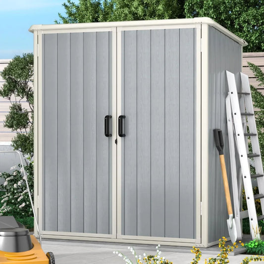 5 X 3 FT Outdoor Storage Shed, Resin Shed with Floor and Lockable Door, Plastic Shed for Bike, Garbage Can, Tool, Accessories (Multiple colors)