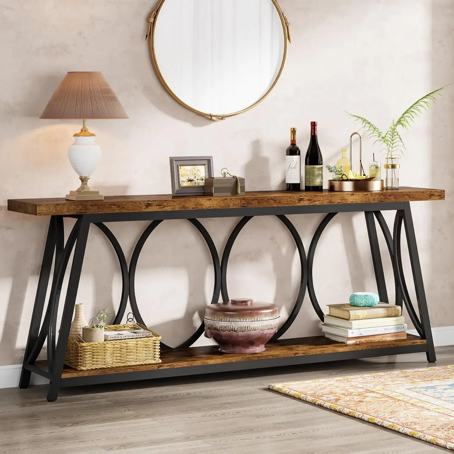 LITTLE TREE 70.9 inch Long Console Table,Sofa Table Behind Couch with 2 Tier Storage Shelf, Hallway Accent Table for Living Room