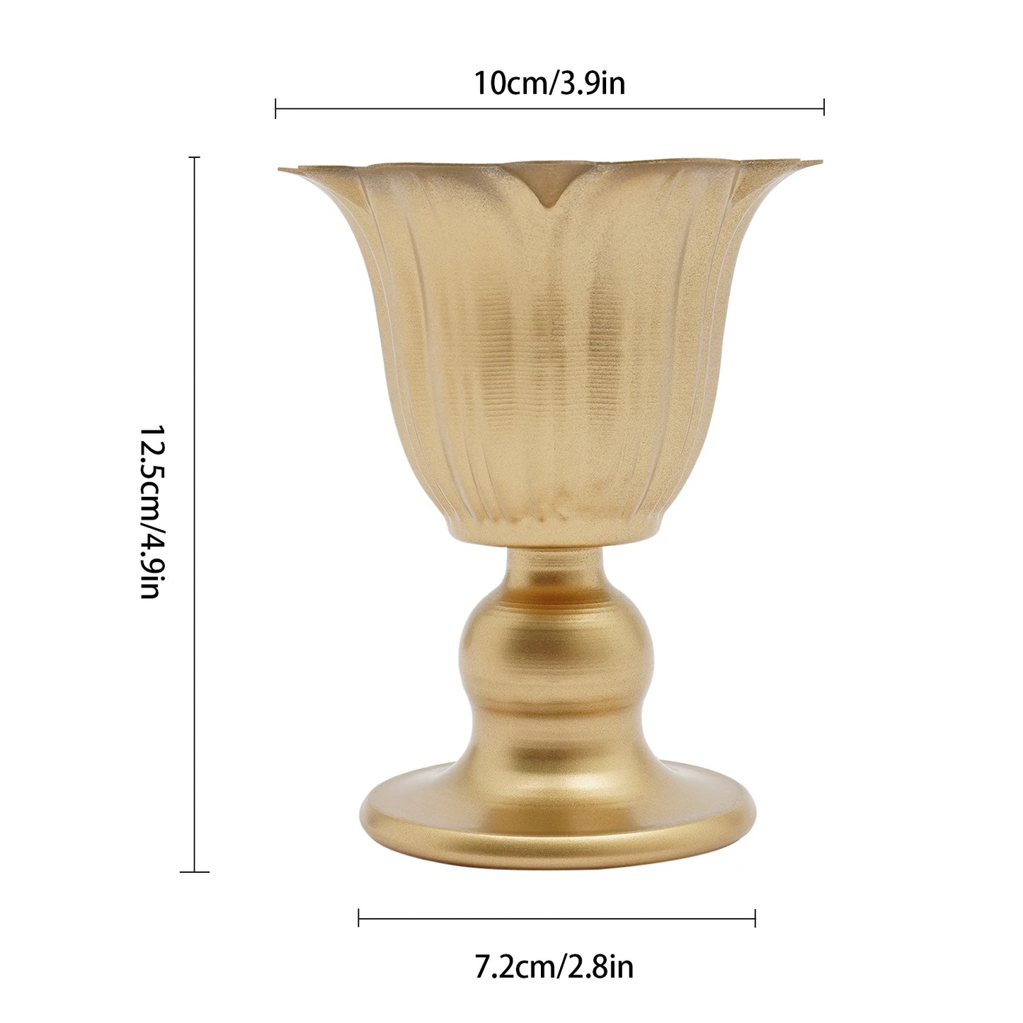 10Pcs 4.9"/6.69"/ 9.1" Bright Golden Flower Vases Metal Small Pedestal Trumpet Vase for Wedding Table Centerpieces Party Decor