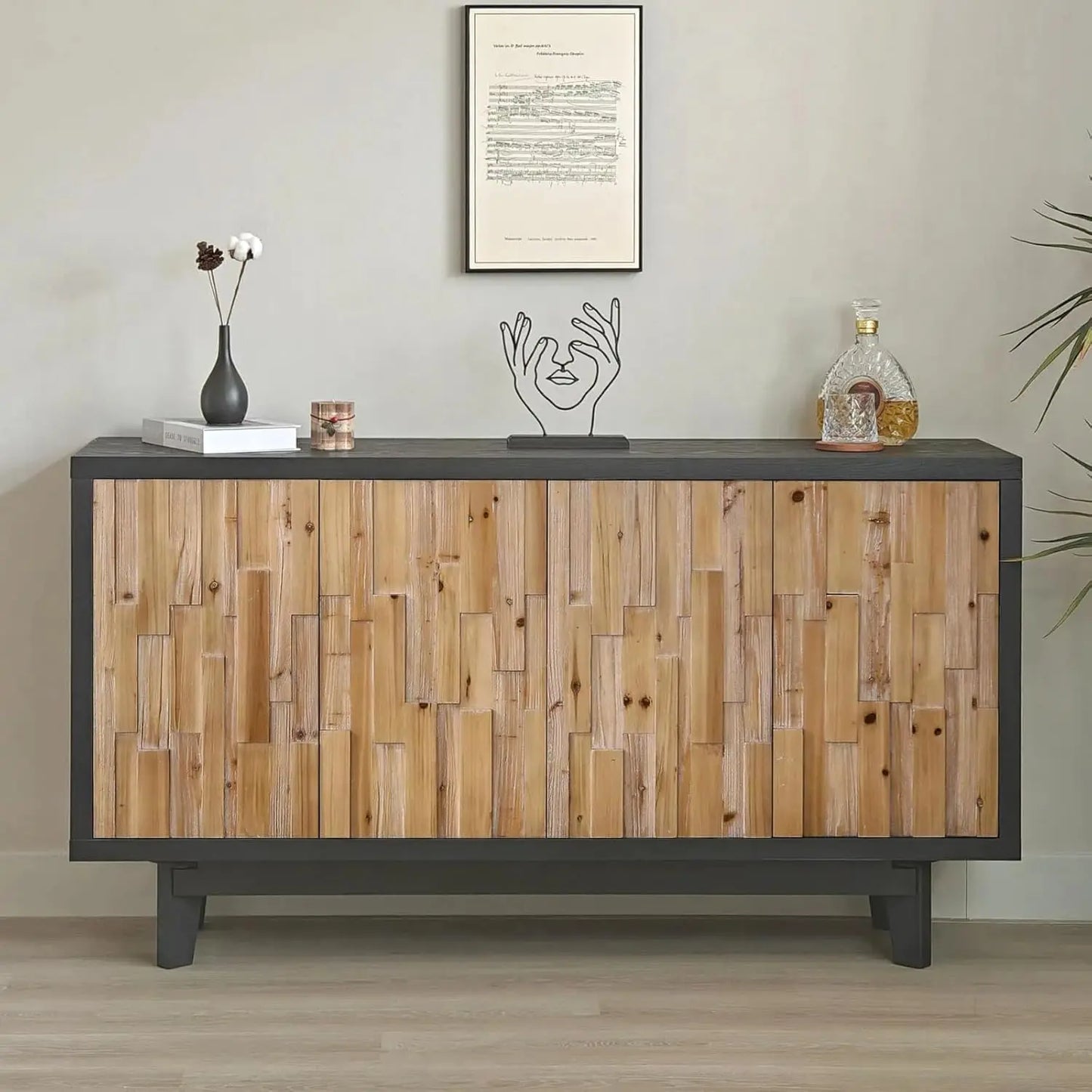 Sideboard Buffet Cabinet with Storage,60" Modern Decorative Accent Cabinet with Sunburst Pattern,Wood Credenza.