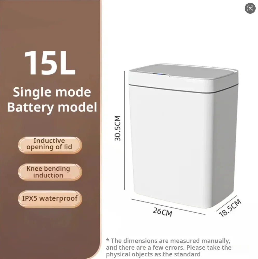 Smart Bathroom Trash Can Automatic Bagging Electronic Trash Can White Touchless Narrow Smart Sensor Garbage Bin Smart Home 15L