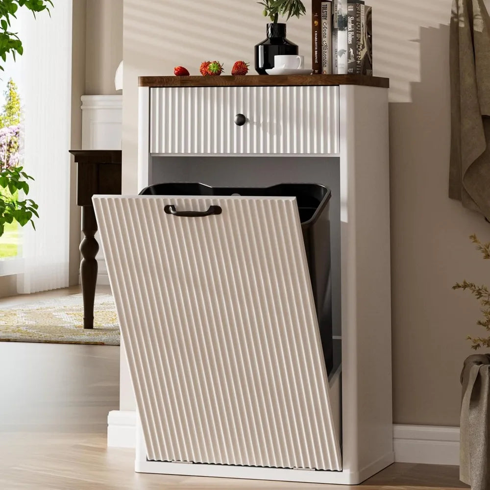 Spurgehom 13 Gallons Tilt Out Trash Can Cabinet Freestanding Kitchen Trash Can Modern Hidden Garbage Recycling Cabinets