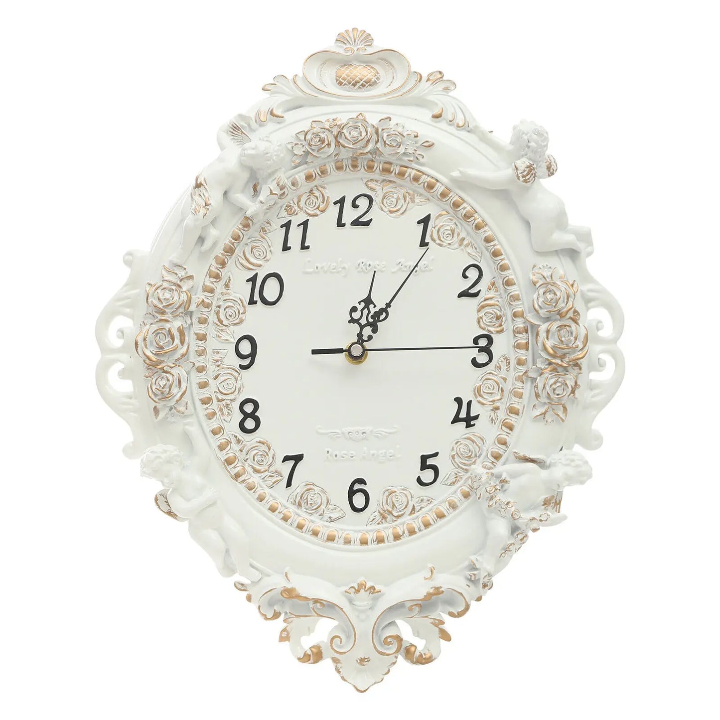 European Style Wall Clock Wall-Mounted Numbers, For Bedroom, Office, White