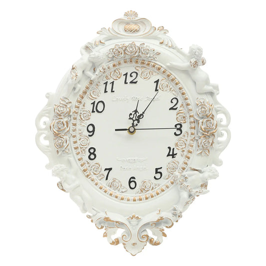 European Style Wall Clock Wall-Mounted Numbers, For Bedroom, Office, White