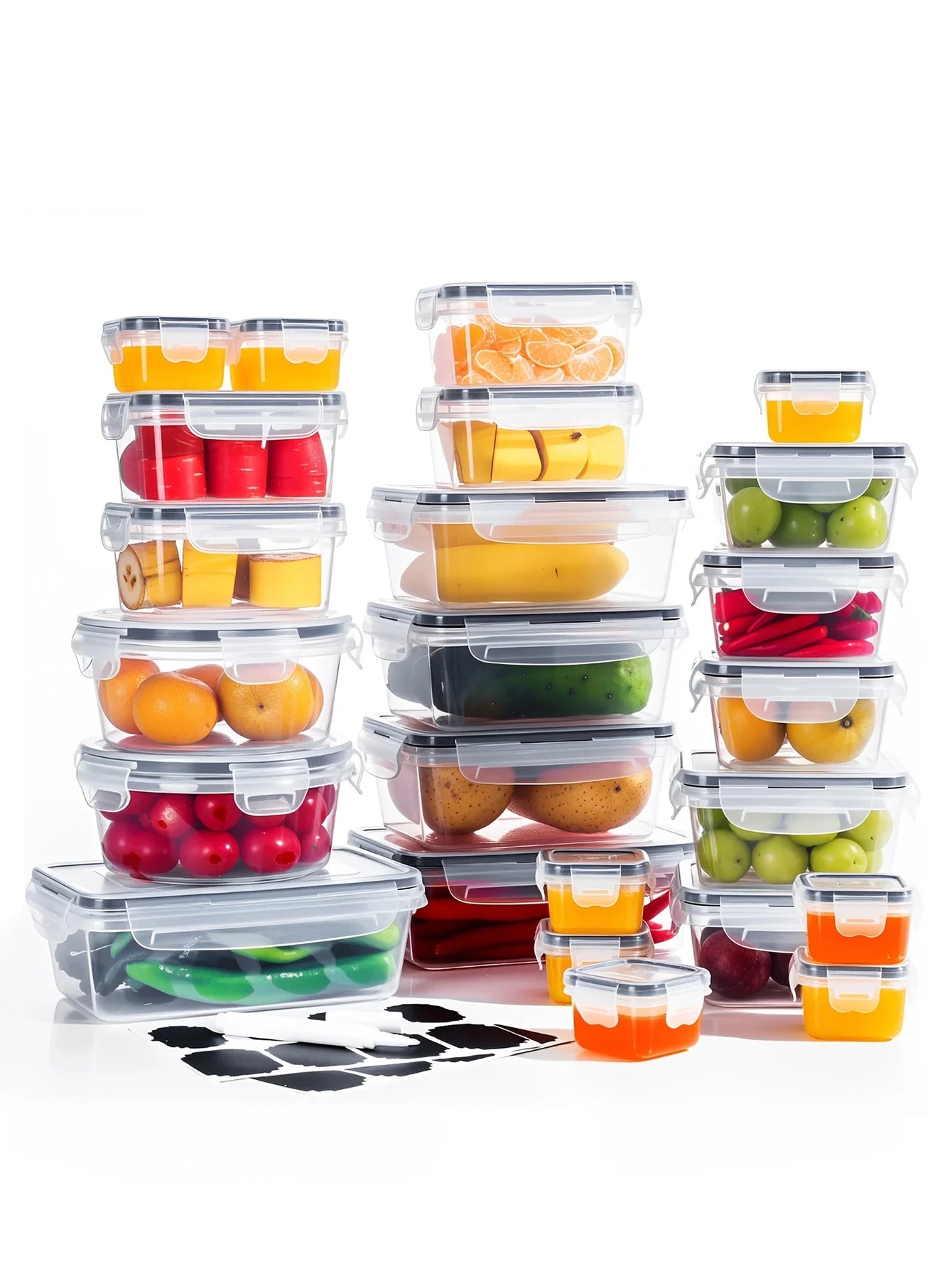12pcs/24pcs/Food storage LIDS sealed plastic used for kitchen storage sealed and leak-proof food containers with labels marks