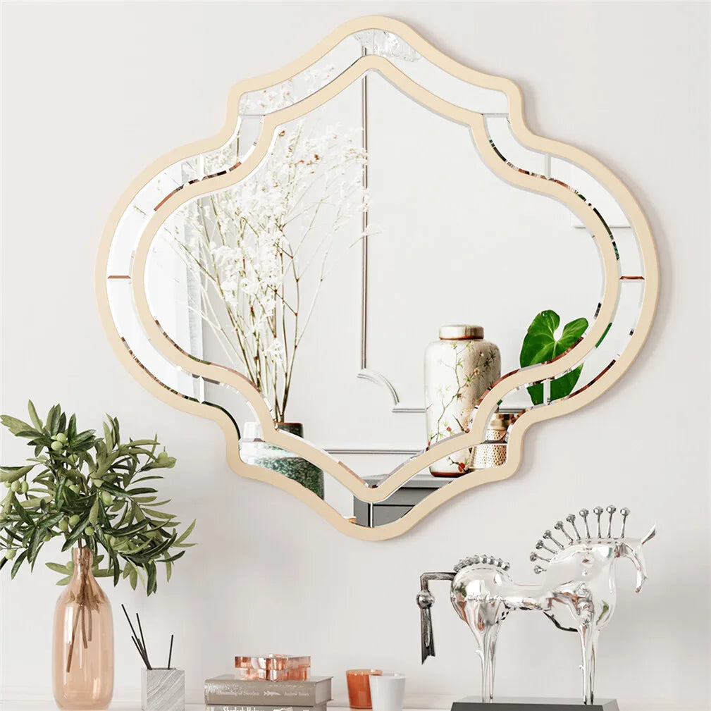 Large Wall Mirror Art Decorative Mirror Venetian Mirror Vanity Accent Mirror Golden Rim for Bedroom Hallway Living Room 88x80cm