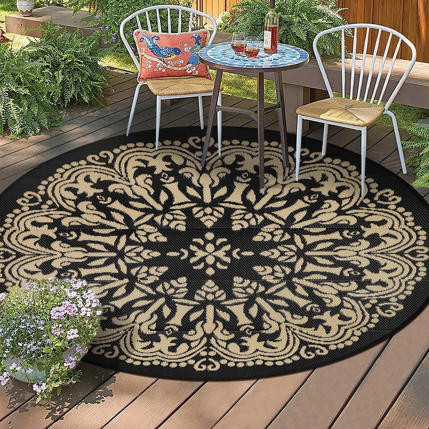 Round Outdoor Rugs Patio Rugs Clearance Reversible Plastic Straw Rugs Waterproof Lightweight Camping Mat Portable RV for BBQ
